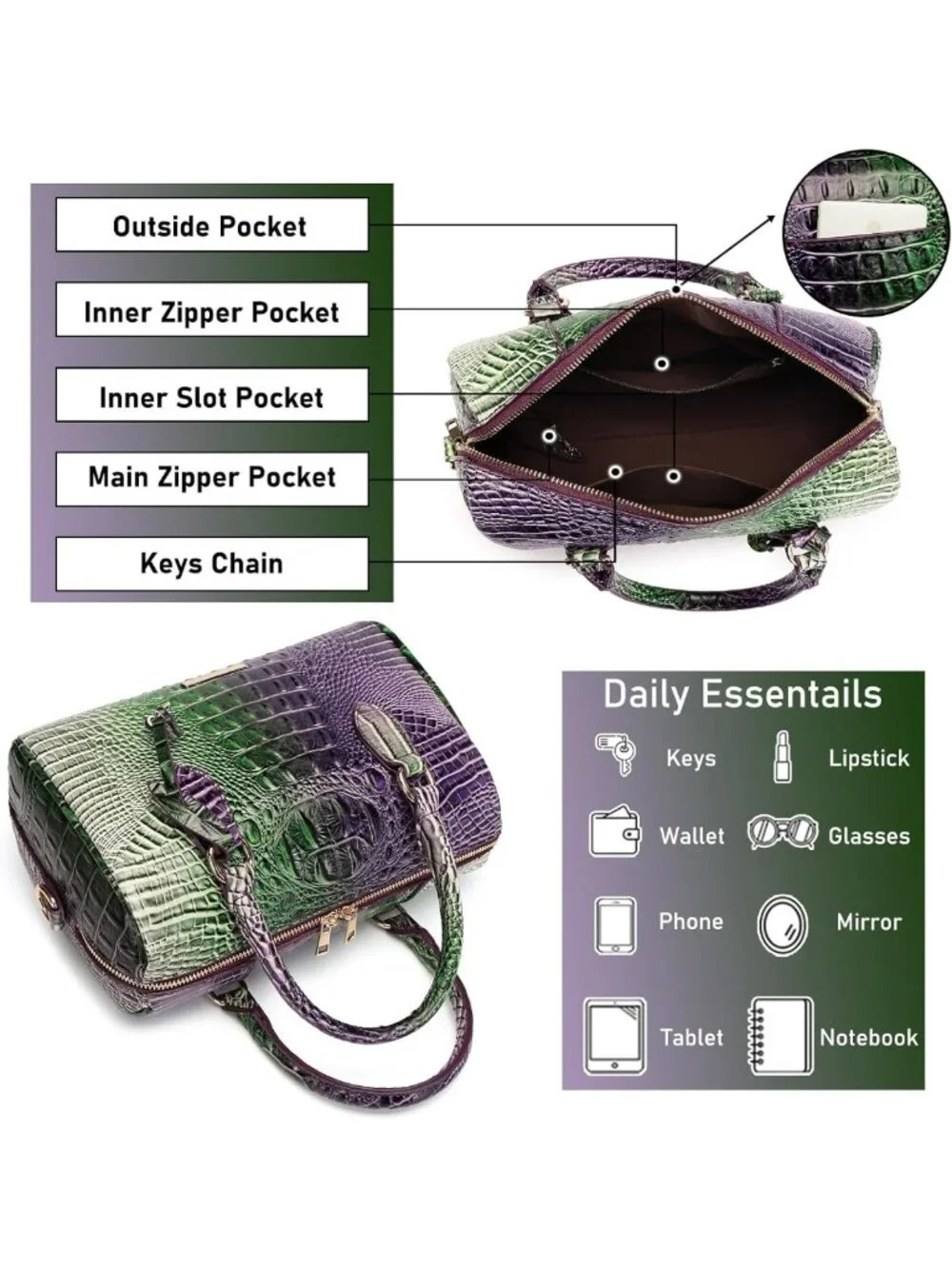 Stylish Crocodile Texture Handbag for Women - Top Handle Leather Shoulder Purse